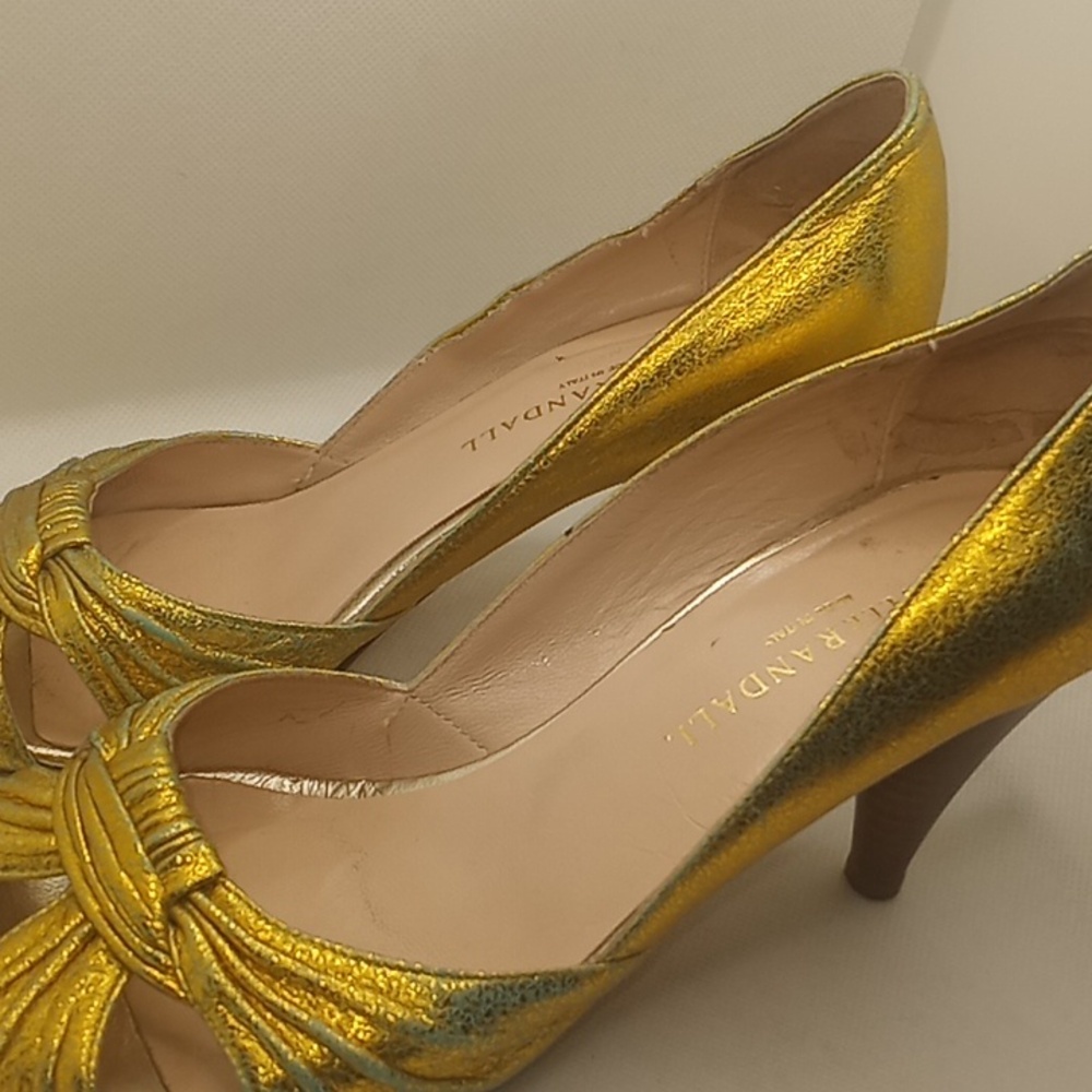 Loeffler Randall Metallic Gold Knotted Peep-Toe Heels - Picture 9 of 10